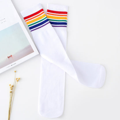 Vibrant Rainbow Over-the-Knee Cotton Football Socks for Kids  

Unleash a whirlwind of fun with our Vibrant Rainbow Over-the-Knee Cotton Football Socks! Designed for energetic little feet, these socks combine comfort and flair in one delightful package.