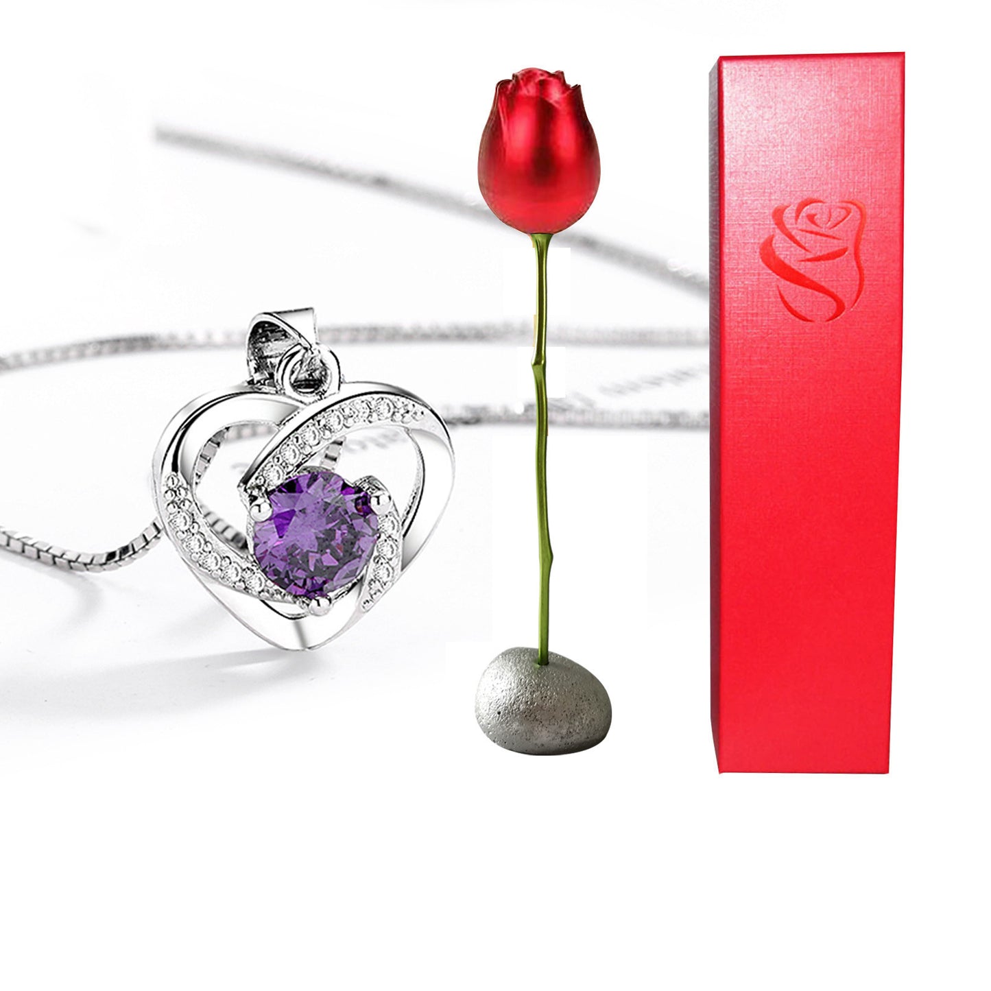 Enchanting Heart-Shaped Blue and Purple Crystal Rose Pendant Necklace - A Whimsical Love Token for Valentine's Day!