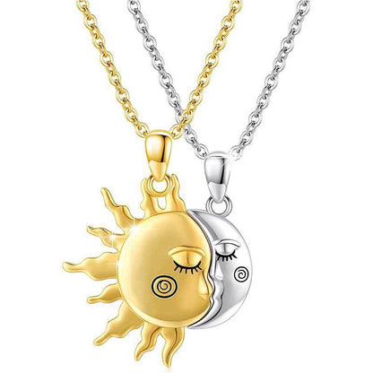 Couple's 18K Gold-Plated Magnetic Sun and Moon Pendant Necklace - Perfect Valentine's Day Gift