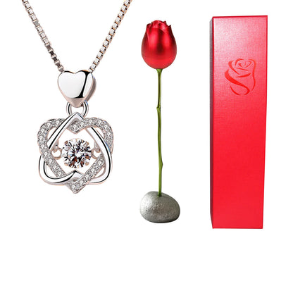 Enchanting Heart-Shaped Blue and Purple Crystal Rose Pendant Necklace - A Whimsical Love Token for Valentine's Day!