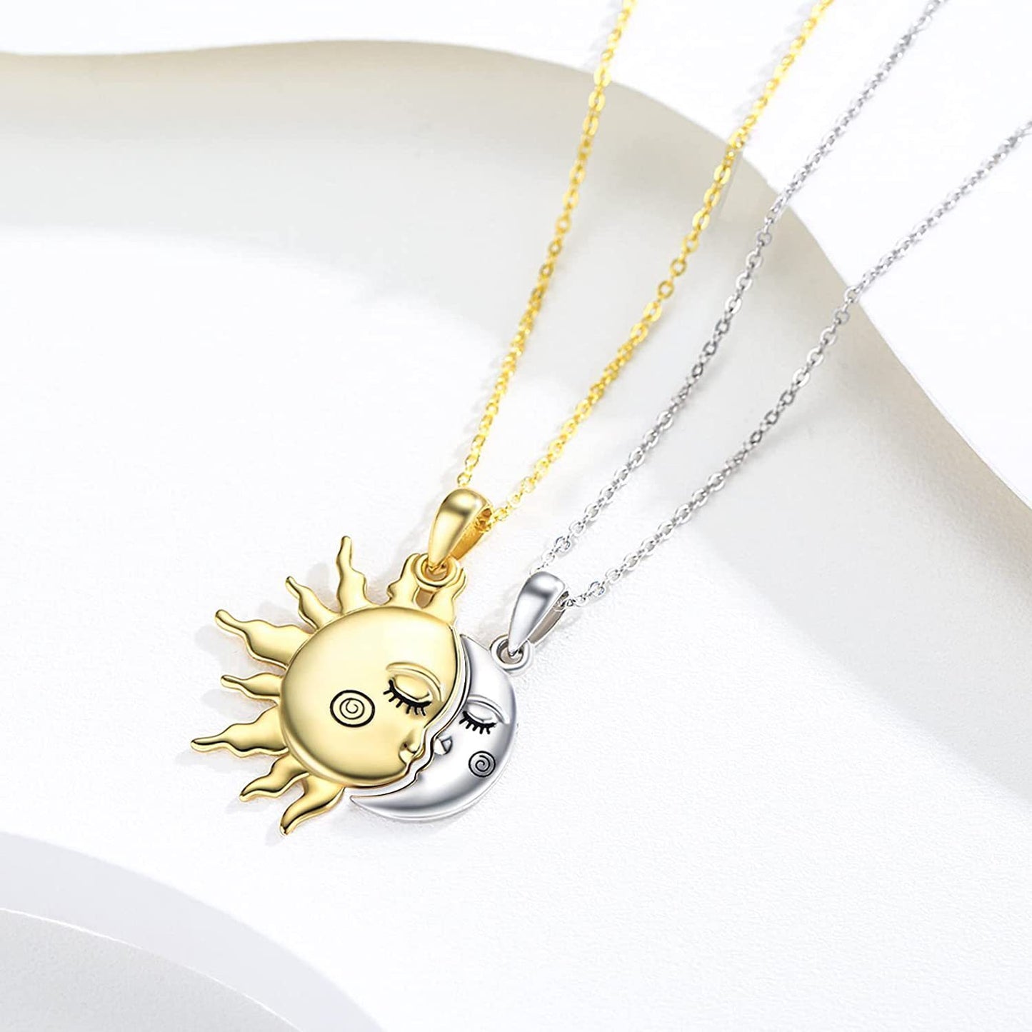 Couple's 18K Gold-Plated Magnetic Sun and Moon Pendant Necklace - Perfect Valentine's Day Gift