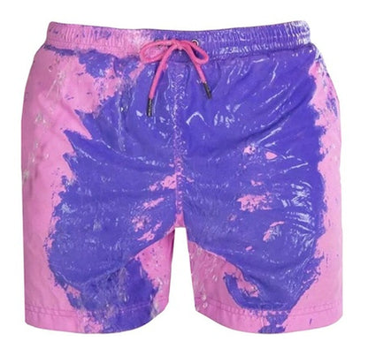 Color-Changing Summer Beach Shorts for Men - Quick Dry Swim Trunks with Drawstring