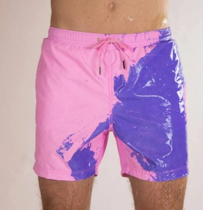 Color-Changing Summer Beach Shorts for Men - Quick Dry Swim Trunks with Drawstring