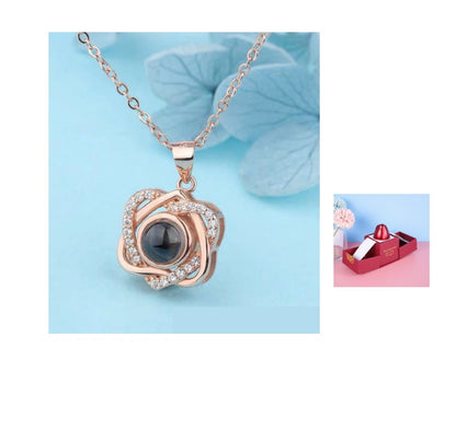 Elegant Metal Rose Jewelry Gift Box with Crystal Necklace for Valentine's Day and Weddings