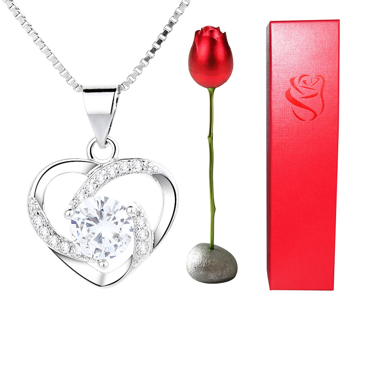 Enchanting Heart-Shaped Blue and Purple Crystal Rose Pendant Necklace - A Whimsical Love Token for Valentine's Day!