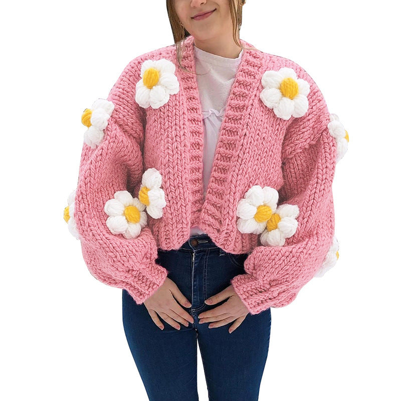 Whimsical Blossom Breeze: Lively Floral Knit Cardigan Sweater with Enchanting Elegance!